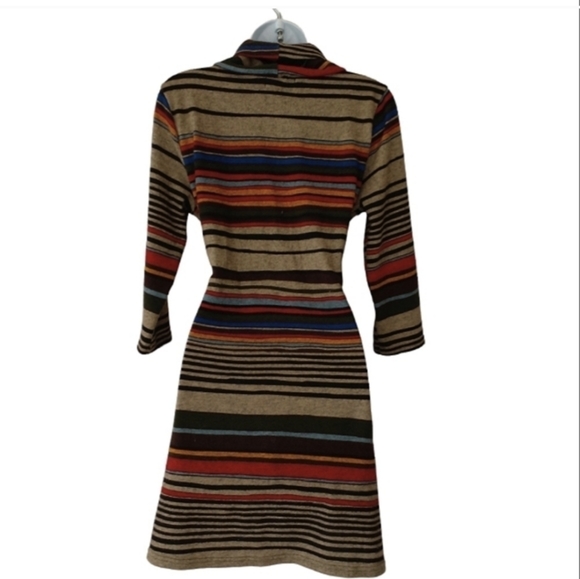 Papillon Beige Orange Blue Multicolour Striped Boho Hippie Dress - Picture 3 of 3